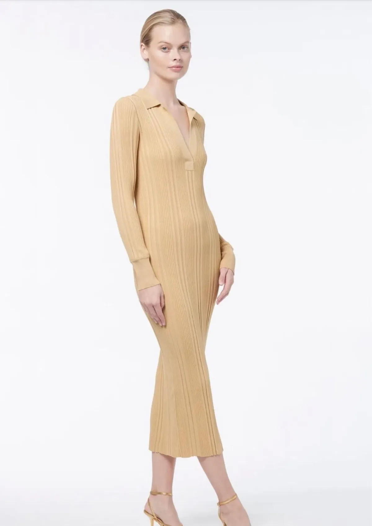 Manning Cartell Long Sleeve Knit Midi Dress Yellow Size 4 - Image 1