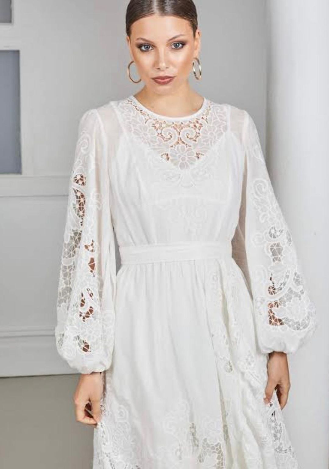 Zimmermann Lulu Scallop Midi Dress Ivory Size 8 for rent on The Volte - main image