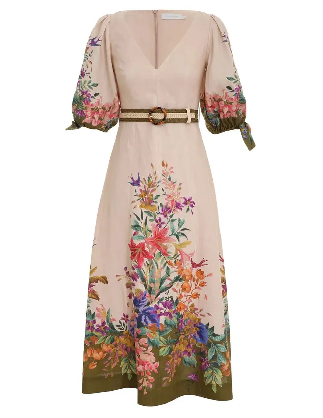 Zimmermann Tropicana Tie Sleeve Midi Dress Size 12 for rent on The Volte - main image