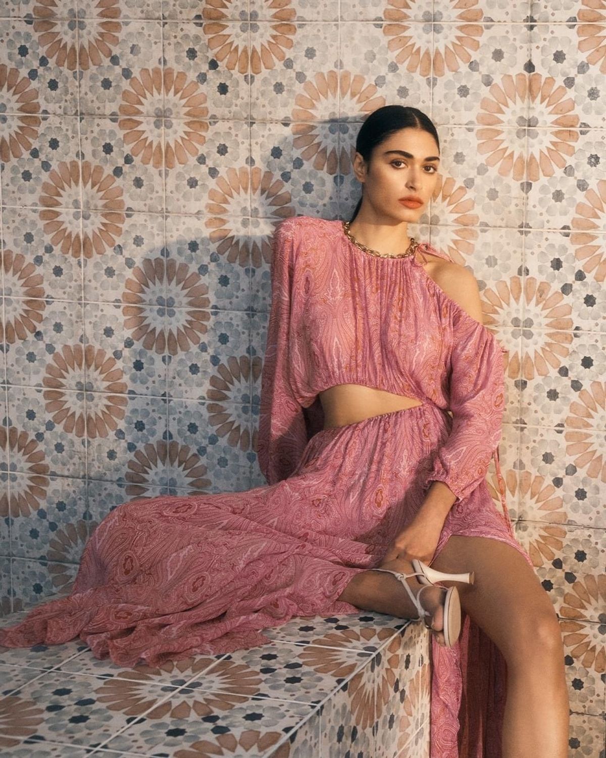 Scanlan Theodore GGT Paisley Drawcord Dress Pink Size 8 for rent on The Volte - main image