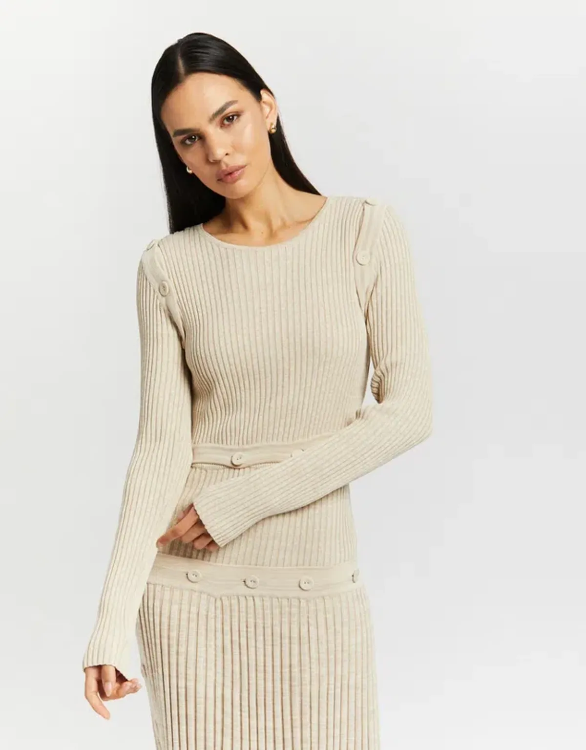 Christopher Esber Deconstruct Long Sleeve Knit Dress Cream Size 6 - Image 2