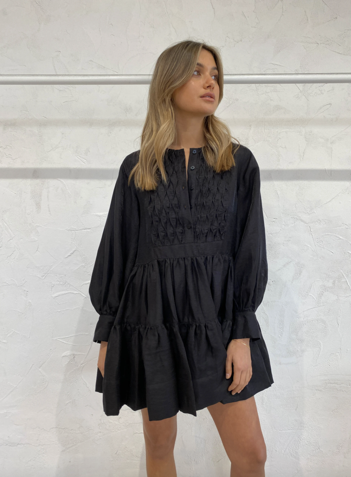 SHONA JOY Margaux Tuxedo Shirt Black Dress - Image 4