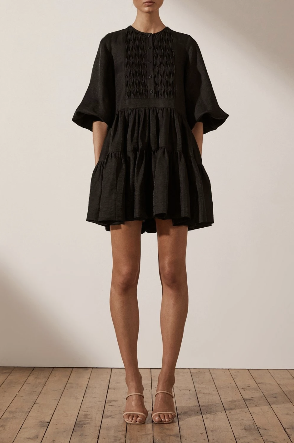 SHONA JOY Margaux Tuxedo Shirt Black Dress - Image 1
