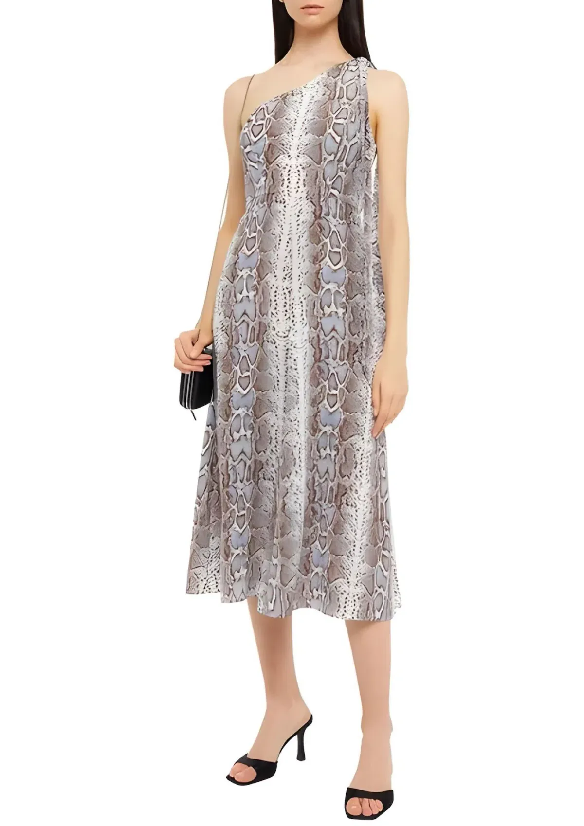 Zimmermann One Shoulder Snake Print Silk Crepe De Chine Midi Dress Print Size 6 for rent on The Volte - main image