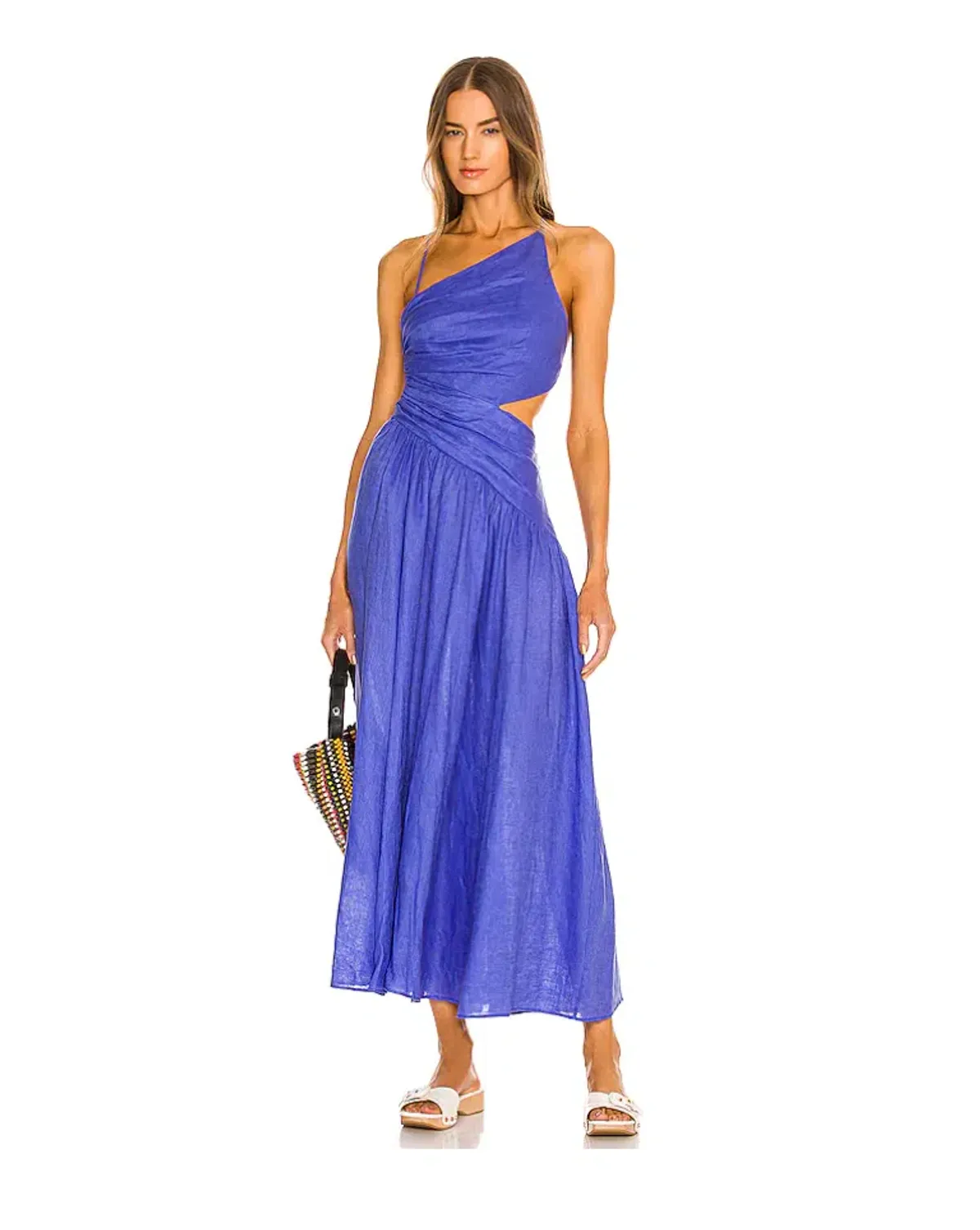 Zimmermann Tropicana Open-back Asymmetric Linen Midi Dress Blue Size 12 - Image 1