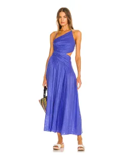 Zimmermann Tropicana Open-back Asymmetric Linen Midi Dress Blue Size 12 for rent on The Volte - image 1