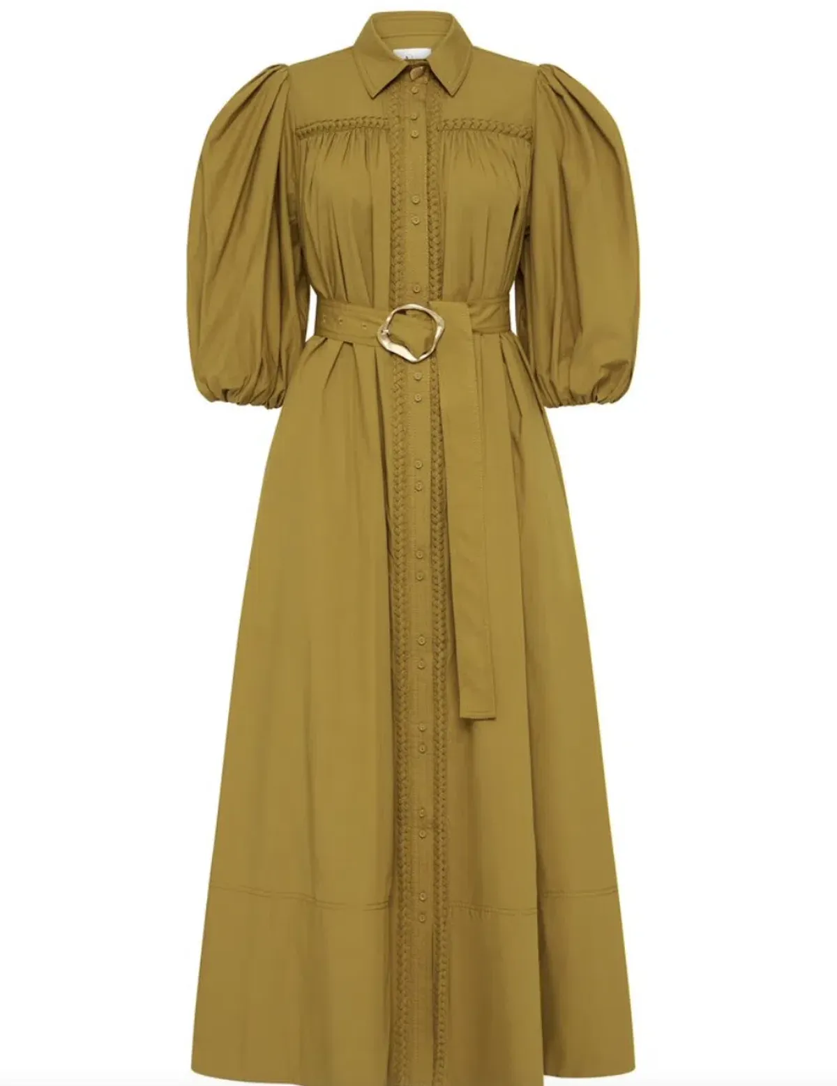 Aje Casabianca Puff Sleeve Shirt Dress in Olive Green - Size 6 - Image 4