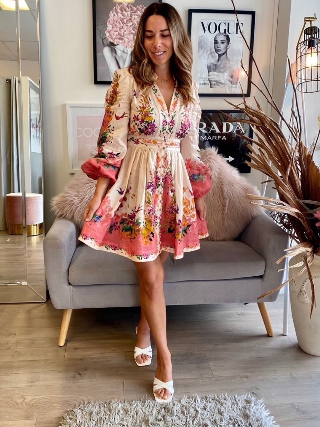 Zimmermann Tropicana Plunge Mini Dress Print Size 1/8 for rent on The Volte - main image