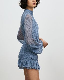 Shona Joy Harmony High Neck Ruched Mini Dress Blue Size 8 for rent on The Volte - image 3