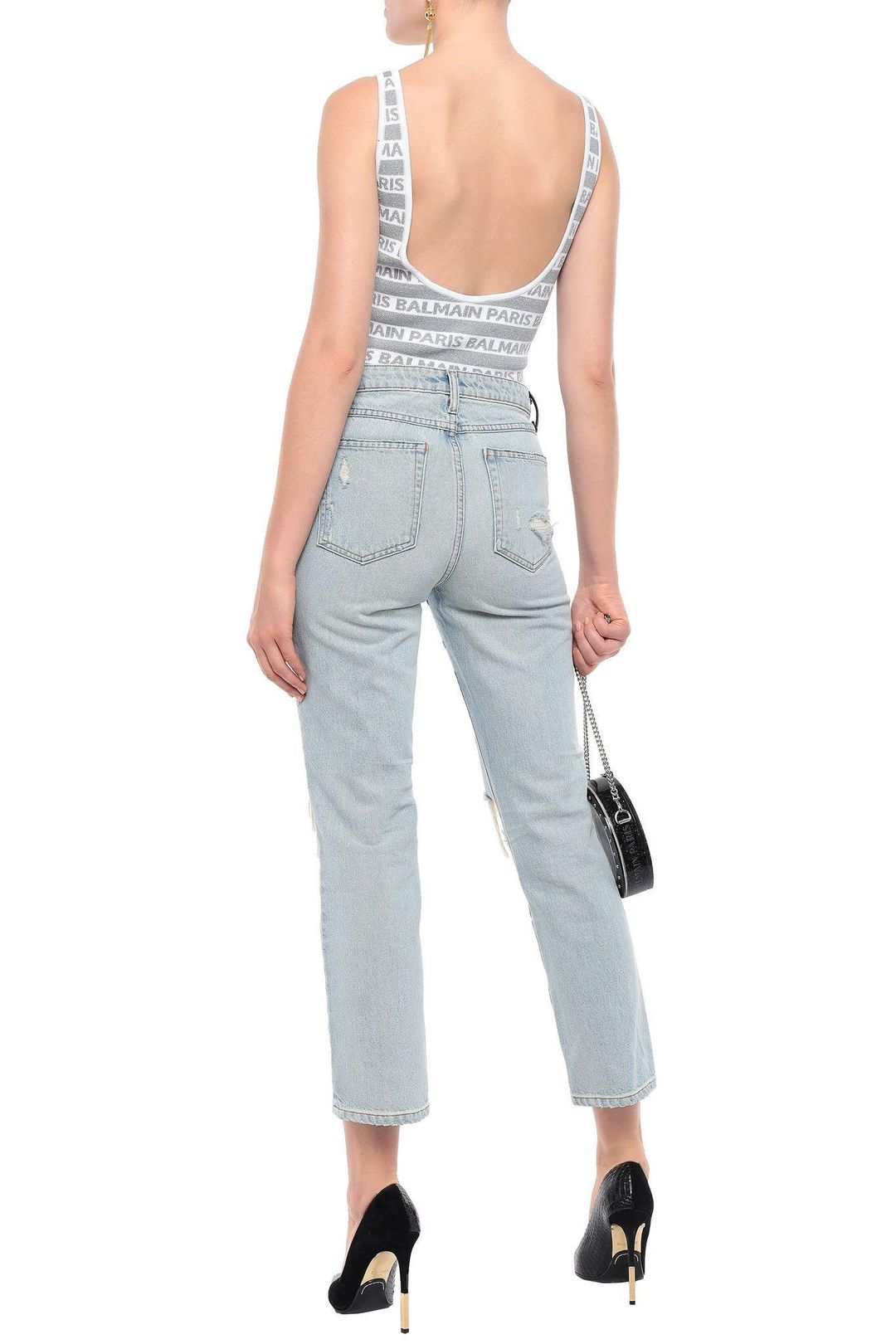 Balmain Metallic Silver Jacquard Logo Bodysuit Size 36 /XS for rent on The Volte - main image