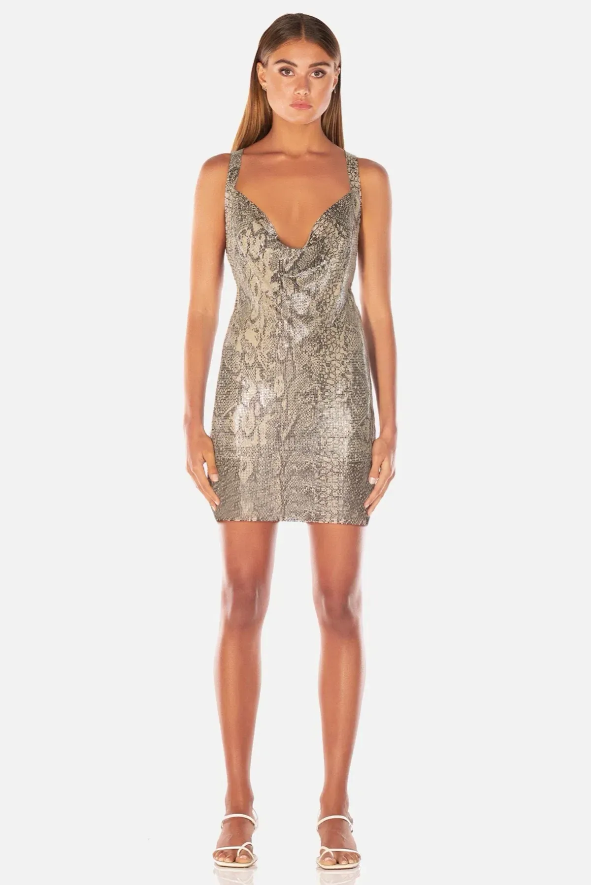 Misha Leda Glo Mesh Mini Dress Snakeskin Print Size 8 - Image 1
