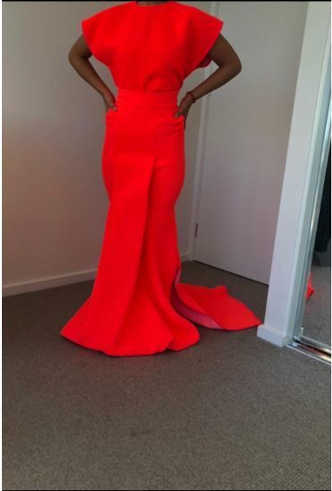 Maticevski fascinate longline skirt and authentic T shirt set fluro orange size 8 for rent on The Volte - main image