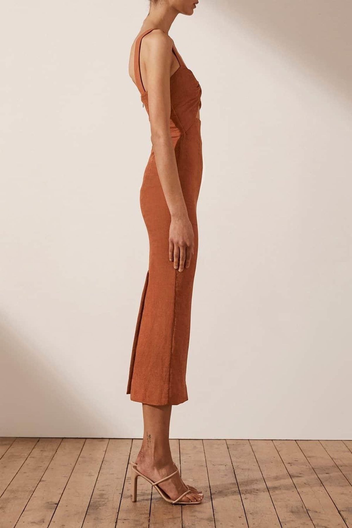Shona Joy - Simone Fitted Cut Out Midi Dress - Terracotta - Image 3