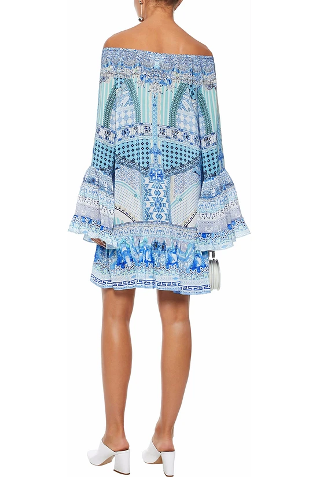 Camilla Woman Day Dreamer Off-the-shoulder Embellished Silk Crepe De Chine Mini Dress Light Blue Size 14 for rent on The Volte - main image
