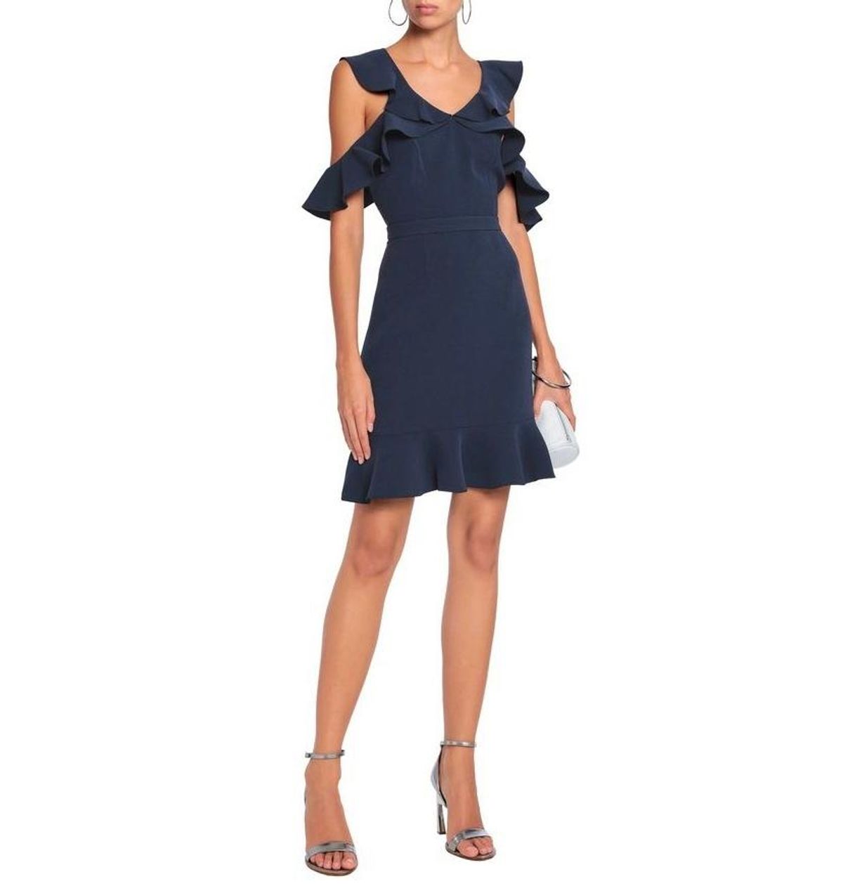 Rachel Zoe Delia ruffled crepe mini navy dress size 10 for rent on The Volte - main image