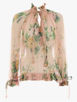 Zimmermann Zippy Necktie Top Peach Garden Floral Print Size 0 / AU 8 for rent on The Volte - image 4