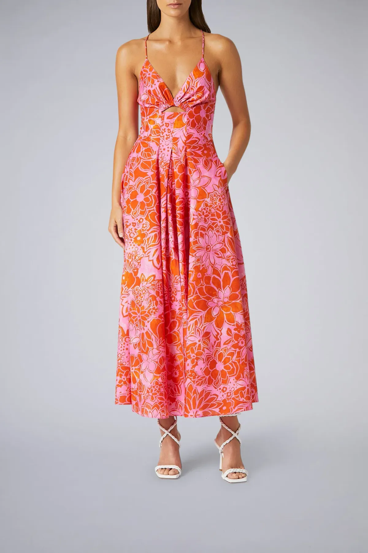 Scanlan Theodore Cotton Strappy Midi Dress Tangerine Size 8 - Image 1