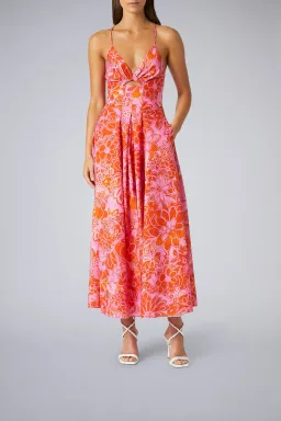 Scanlan Theodore Cotton Strappy Midi Dress Tangerine Size 8 for rent on The Volte - image 1