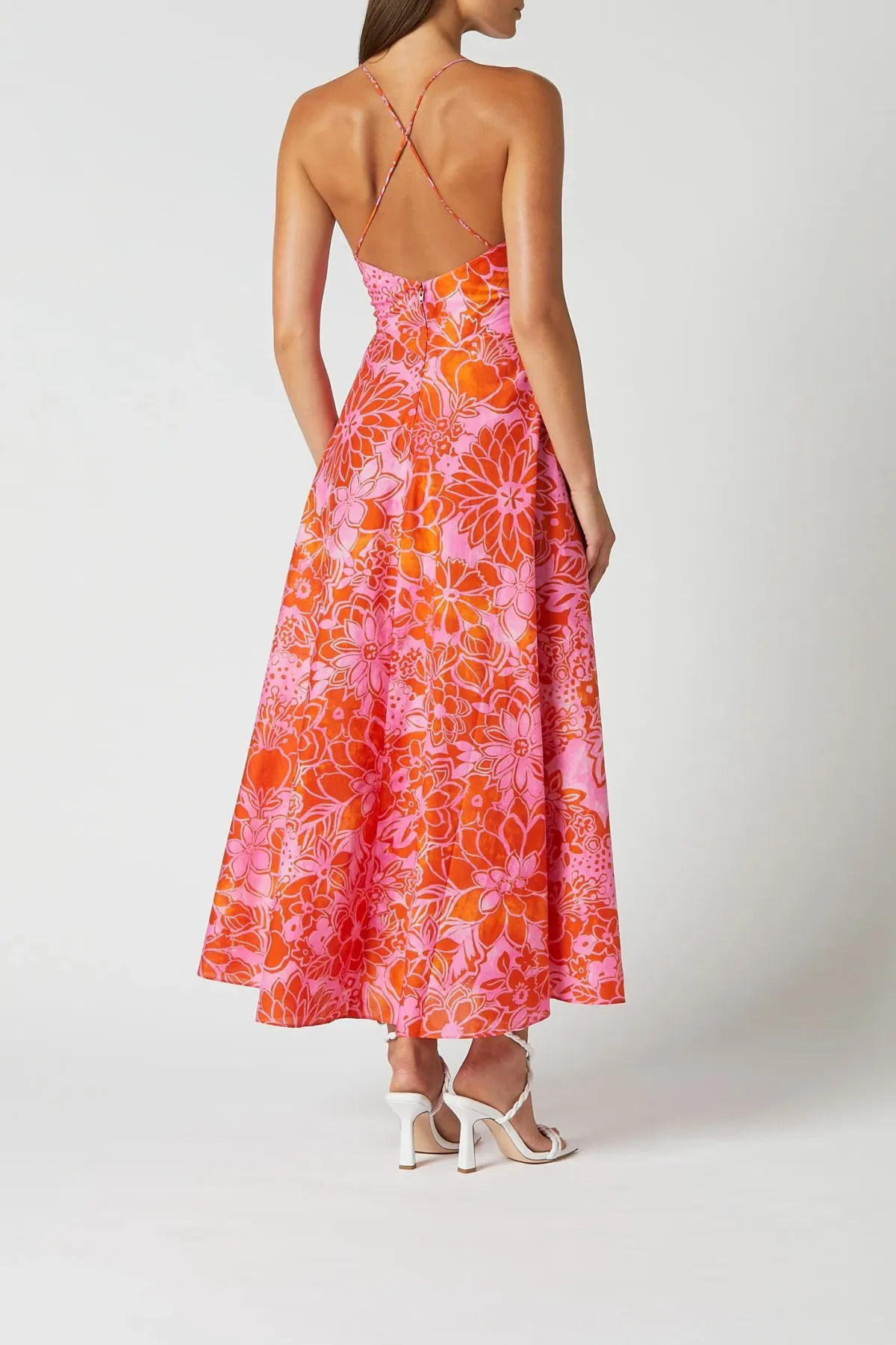 Scanlan Theodore Cotton Strappy Midi Dress Tangerine Size 8 - Image 2