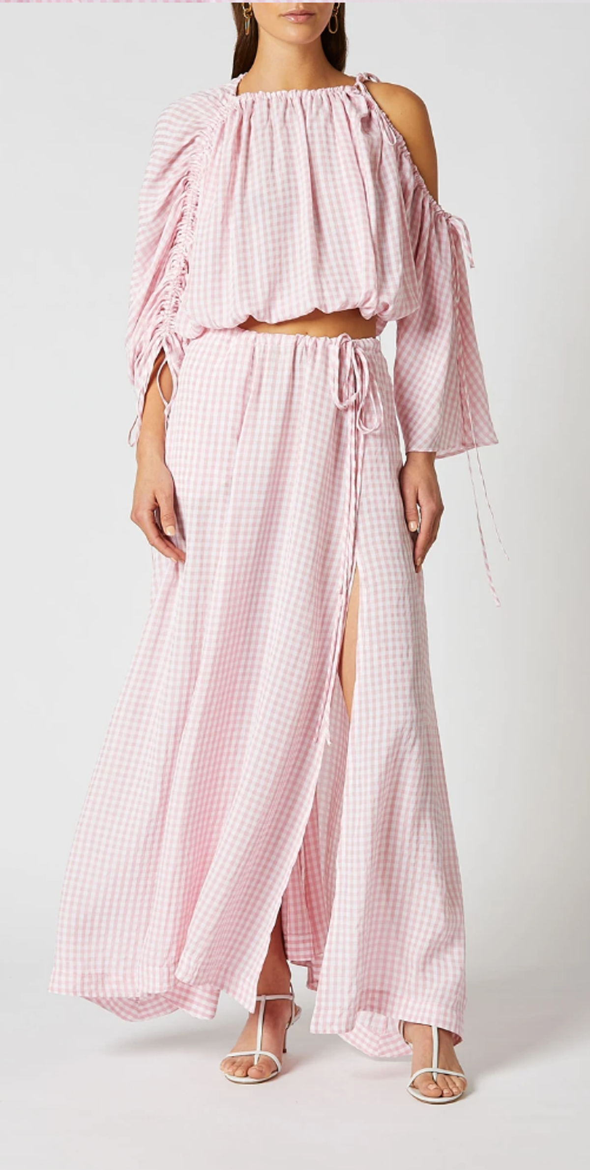 Scanlan Theodore Gingham Drawcord Top and Skirt Set Pink Size 6 - Image 4