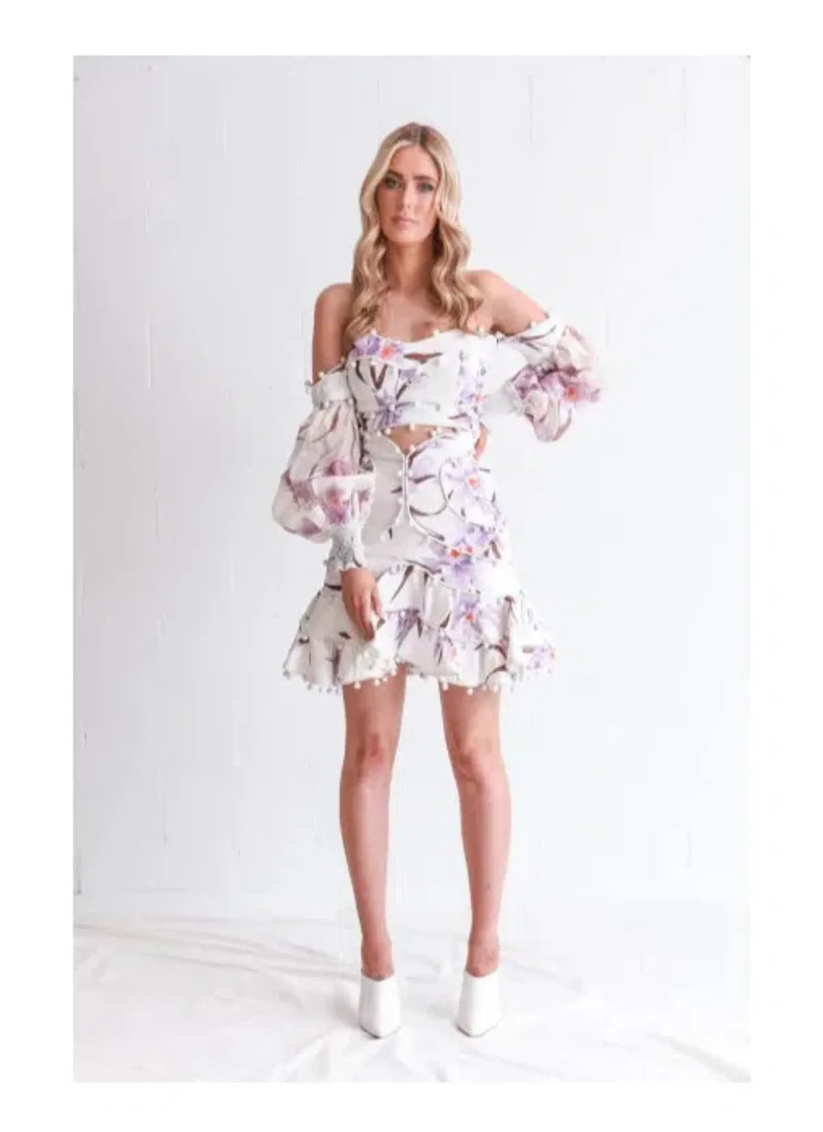 Zimmermann Corsage Bauble Bodice Ivory Lilac Orchid Print Size 1/ AU 10 - Image 1