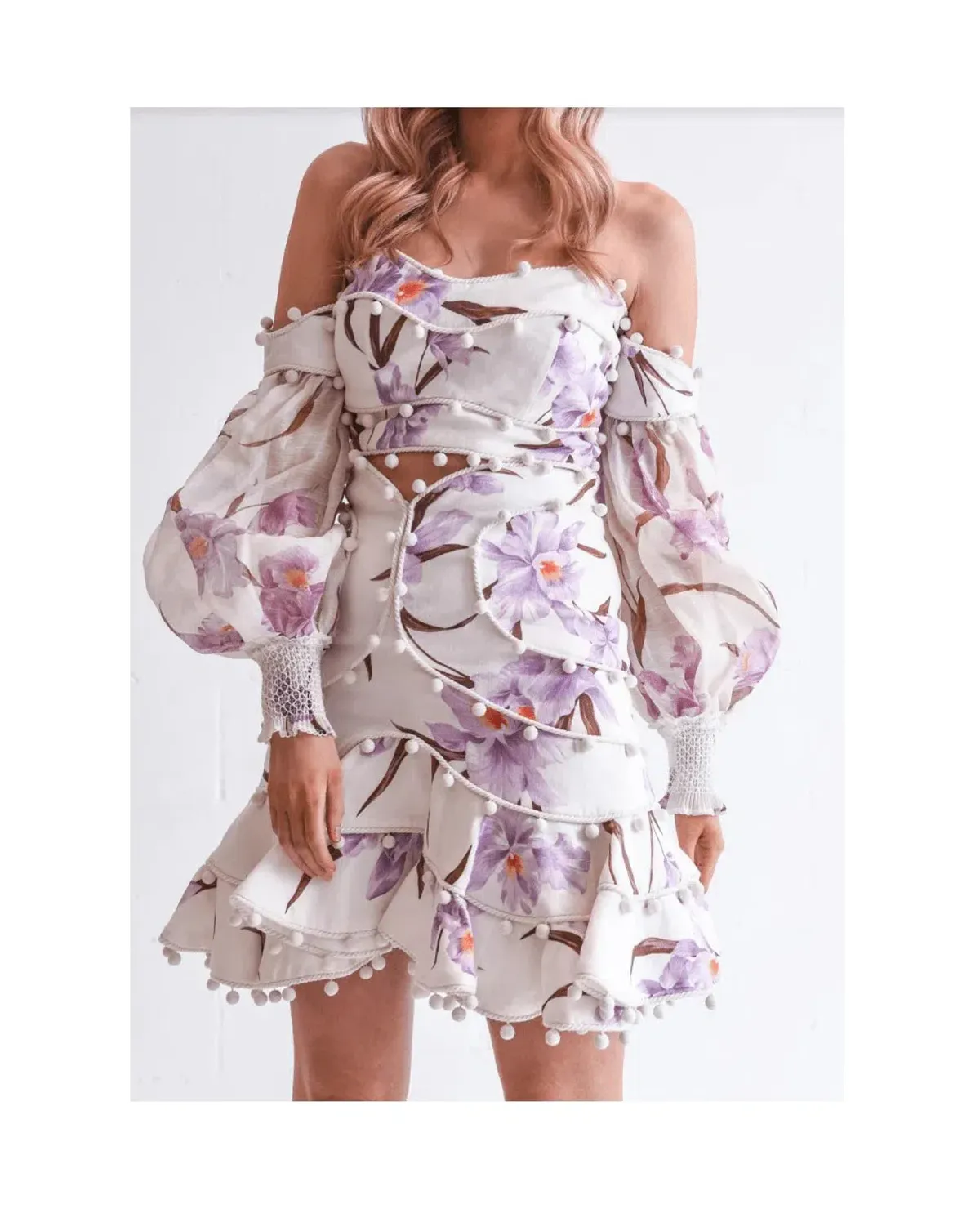 Zimmermann Corsage Bauble Bodice Ivory Lilac Orchid Print Size 1/ AU 10 - Image 2