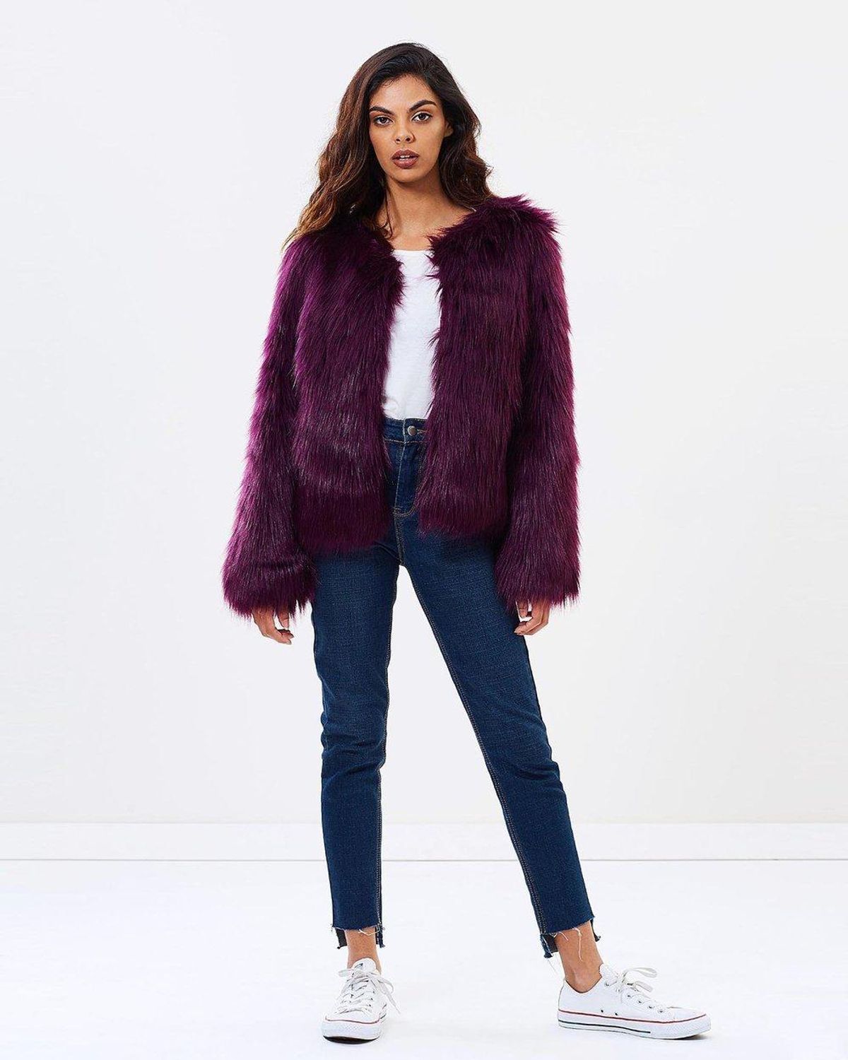 Unreal Fur Dream Jacket in Plum size 8 - Image 3