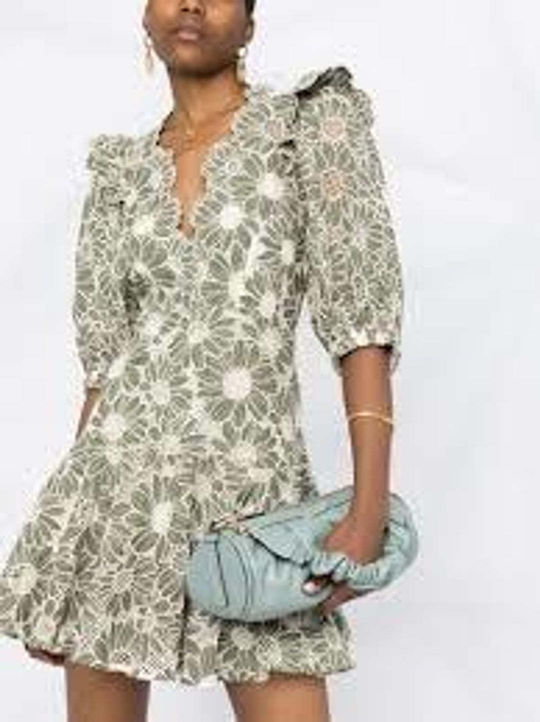 SANDRO embroidered floral green mini dress for rent on The Volte - main image