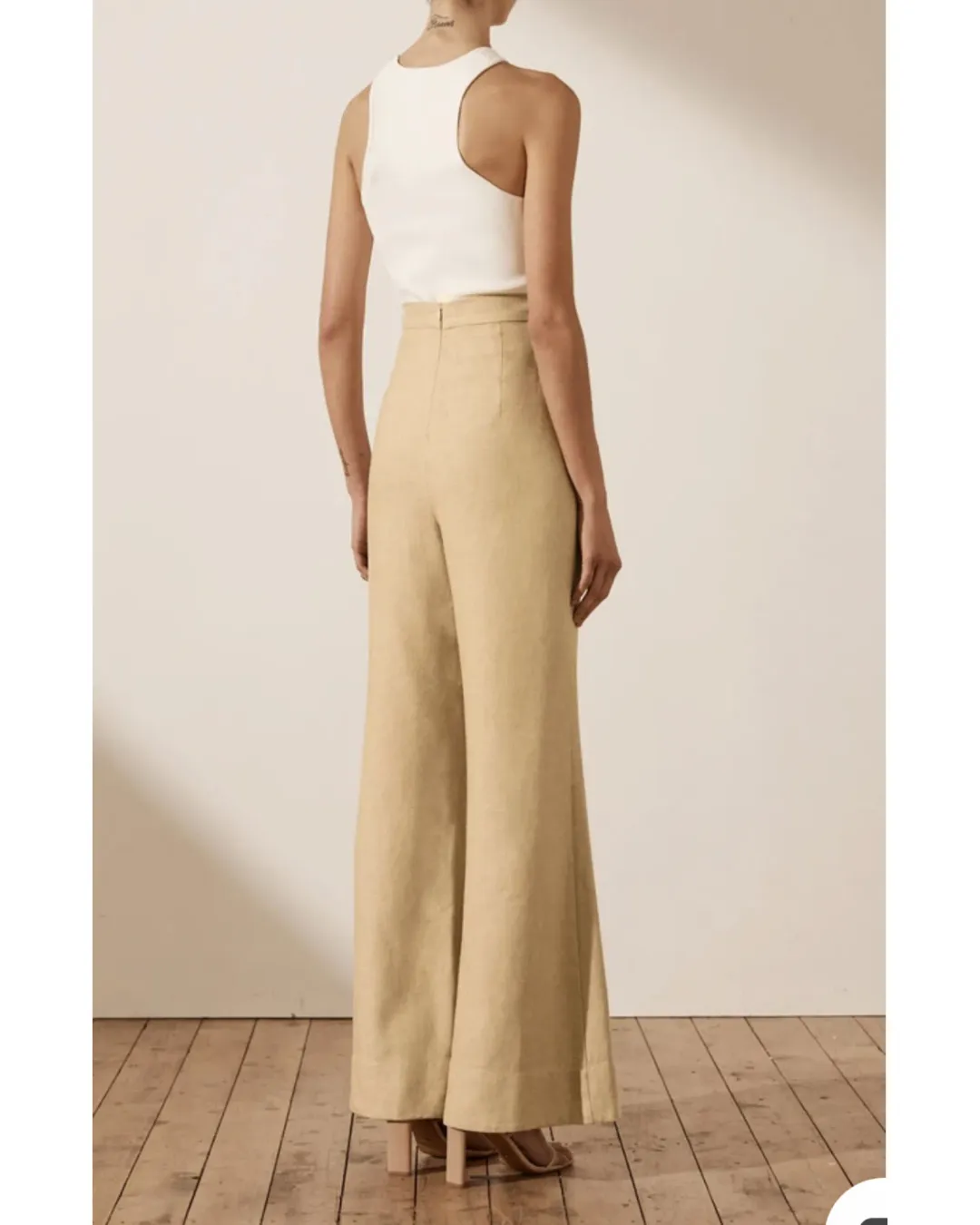 Shona Joy Carmen Linen Flared Pant Beige Size AU 6 for rent on The Volte - main image