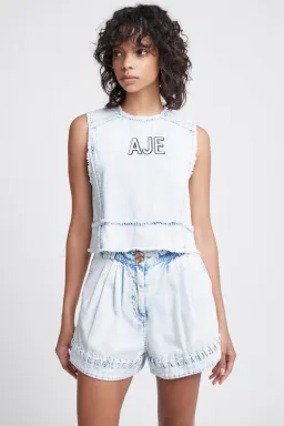 Aje Crafted Denim Top Size 8 and Short Size 6 Set Vintage Wash for rent on The Volte - image 2