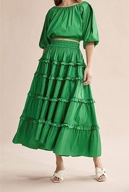 Country Road Green Silk Tiered Skirt Size 8 (Never worn) for rent on The Volte - image 1