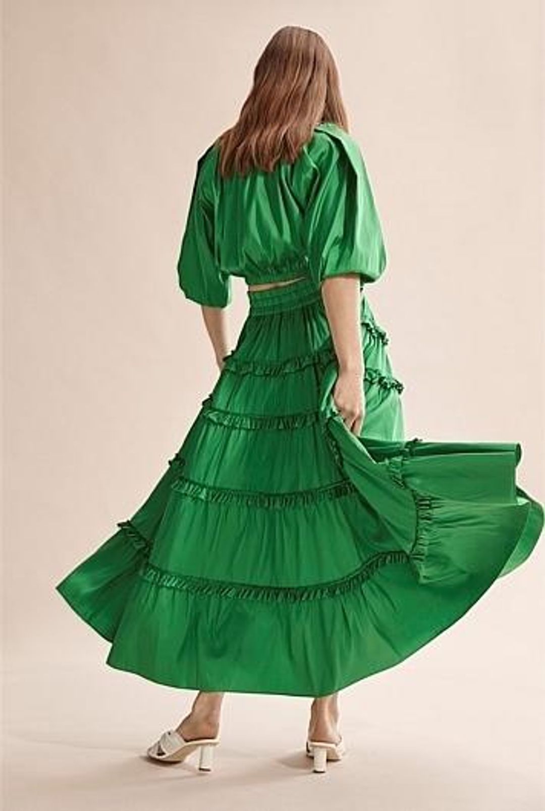 Country Road Green Silk Tiered Skirt Size 8 (Never worn) for rent on The Volte - main image