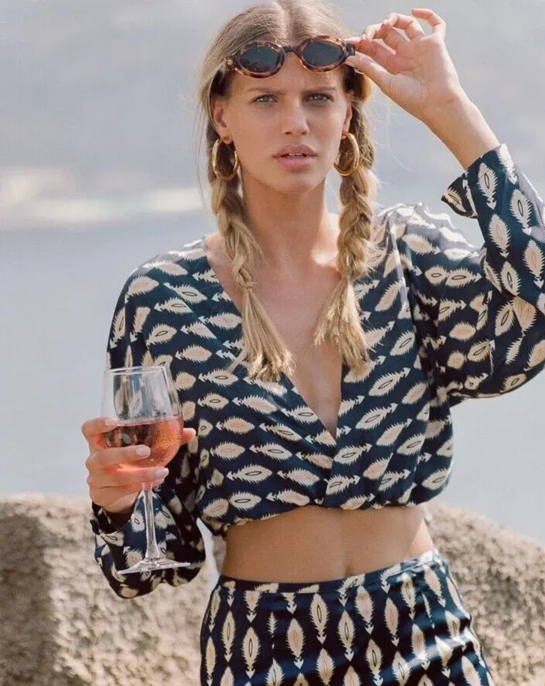 Sir The Label Mila Long Sleeve Silk Wrap Top Arrow Print | AU 10 for rent on The Volte - main image