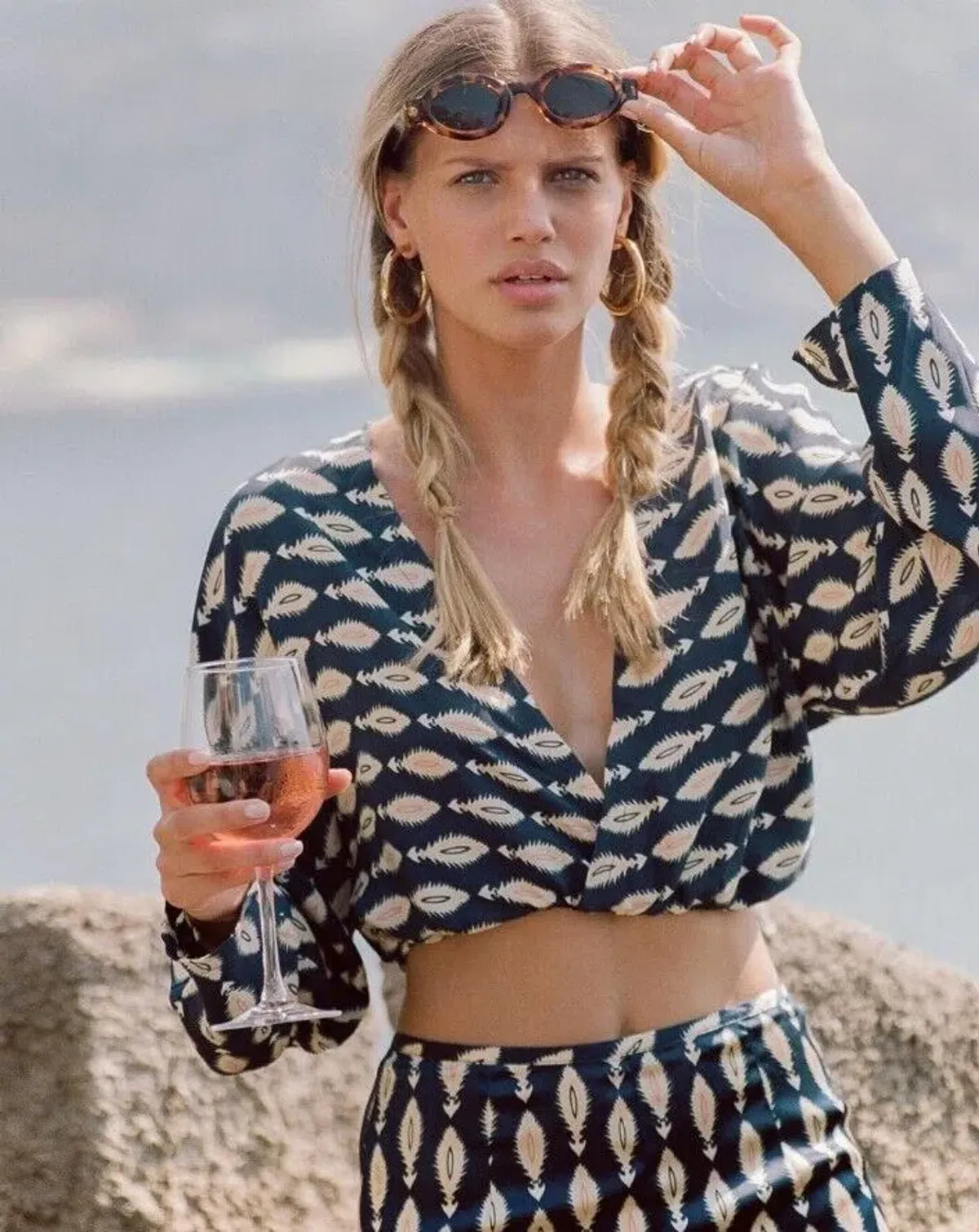 Sir The Label Mila Long Sleeve Silk Wrap Top Arrow Print | AU 10 for rent on The Volte - main image