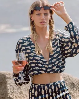 Sir The Label Mila Long Sleeve Silk Wrap Top Arrow Print | AU 10 for rent on The Volte - image 1