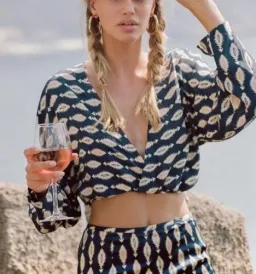 Sir The Label Mila Long Sleeve Silk Wrap Top Arrow Print | AU 10 for rent on The Volte - image 2