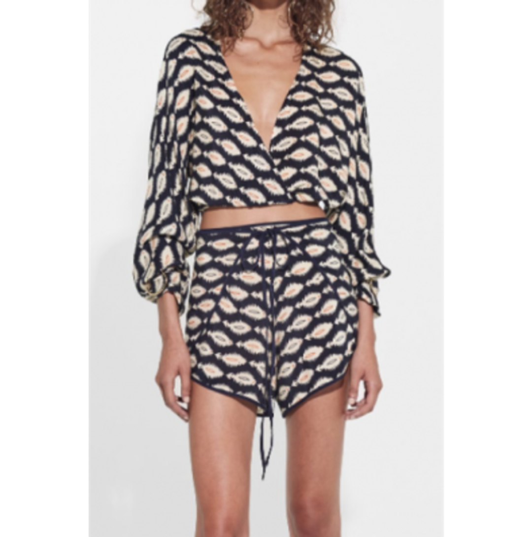 Sir The Label Mila Long Sleeve Silk Wrap Top Arrow Print | AU 10 for rent on The Volte - main image