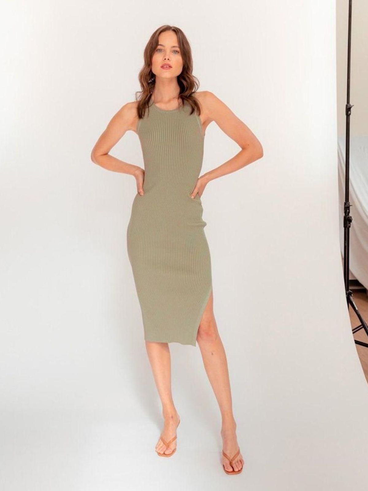Henne Racer Rib Dress Sage Size 8 - Image 3
