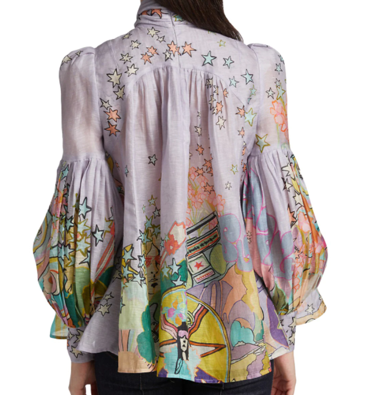Zimmermann Concert Tie Neck Blouse Lilac Collage Size 1 / Au 10 - Image 3
