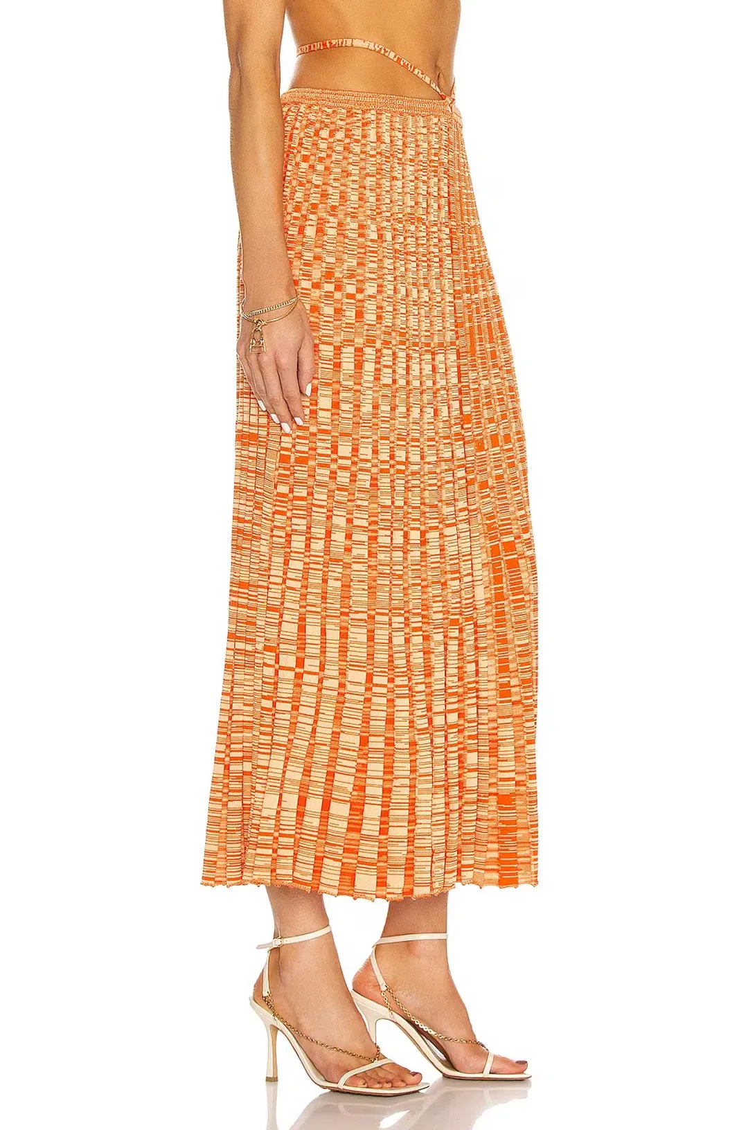 Christopher Esber Pleated Knit Tie Skirt Orange Size 8 for rent on The Volte - main image
