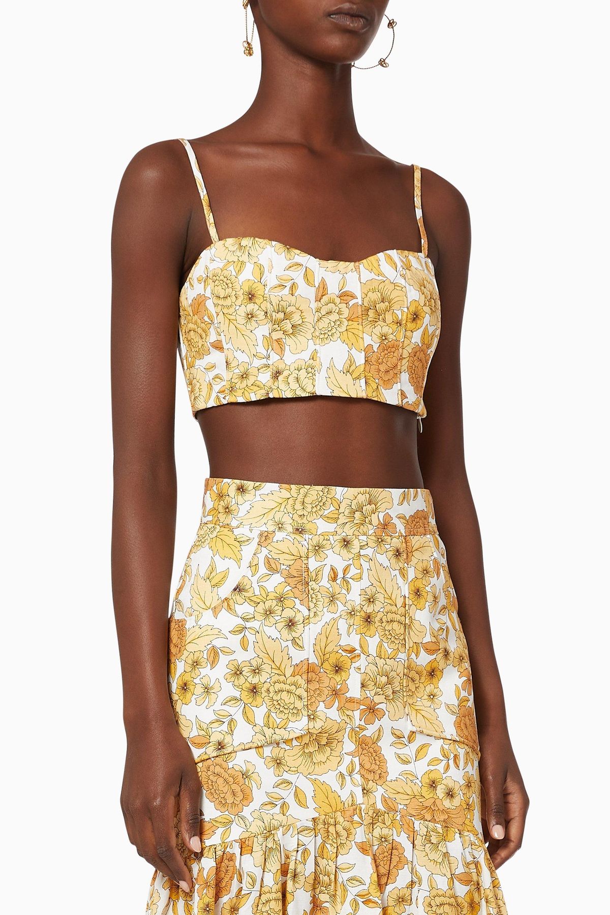 Shona Joy Margarita Linen Fitted Crop Top and Midi Skirt Set Print Size 12 - Image 2
