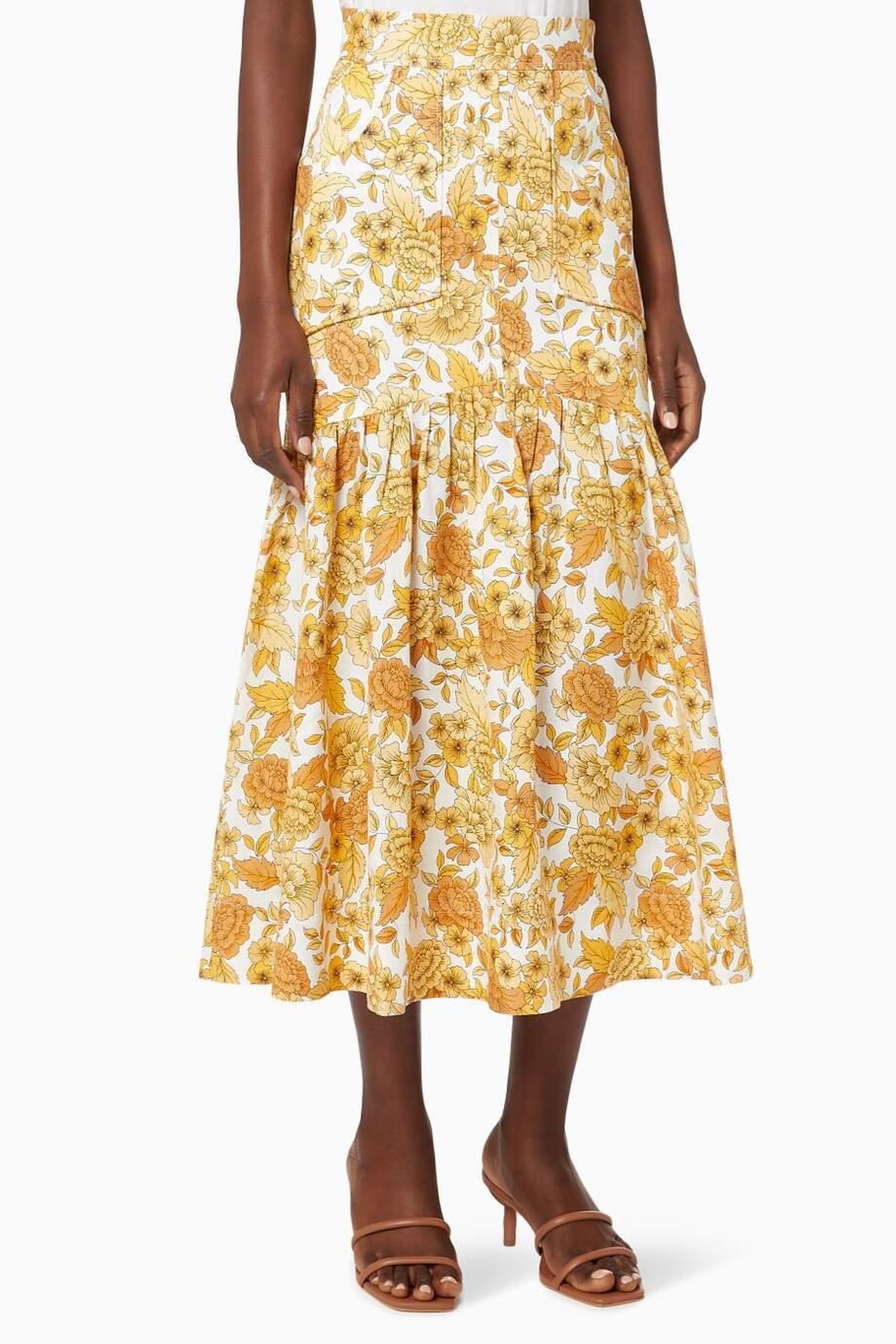 Shona Joy Margarita Linen Fitted Crop Top and Midi Skirt Set Print Size 12 - Image 3