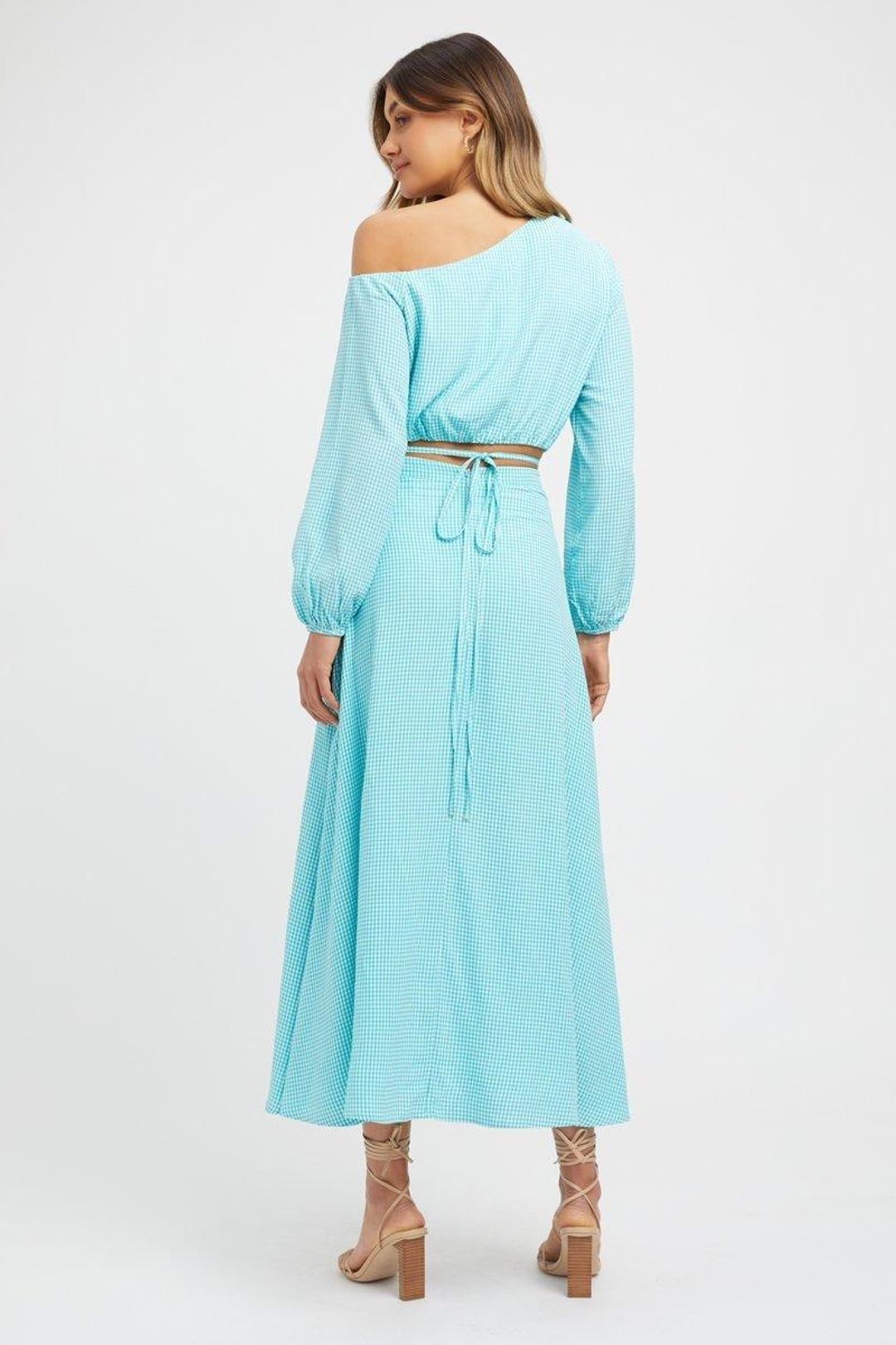 Kookai Brady Long Sleeve Top & Midi Skirt Set Blue Size 12 for rent on The Volte - main image
