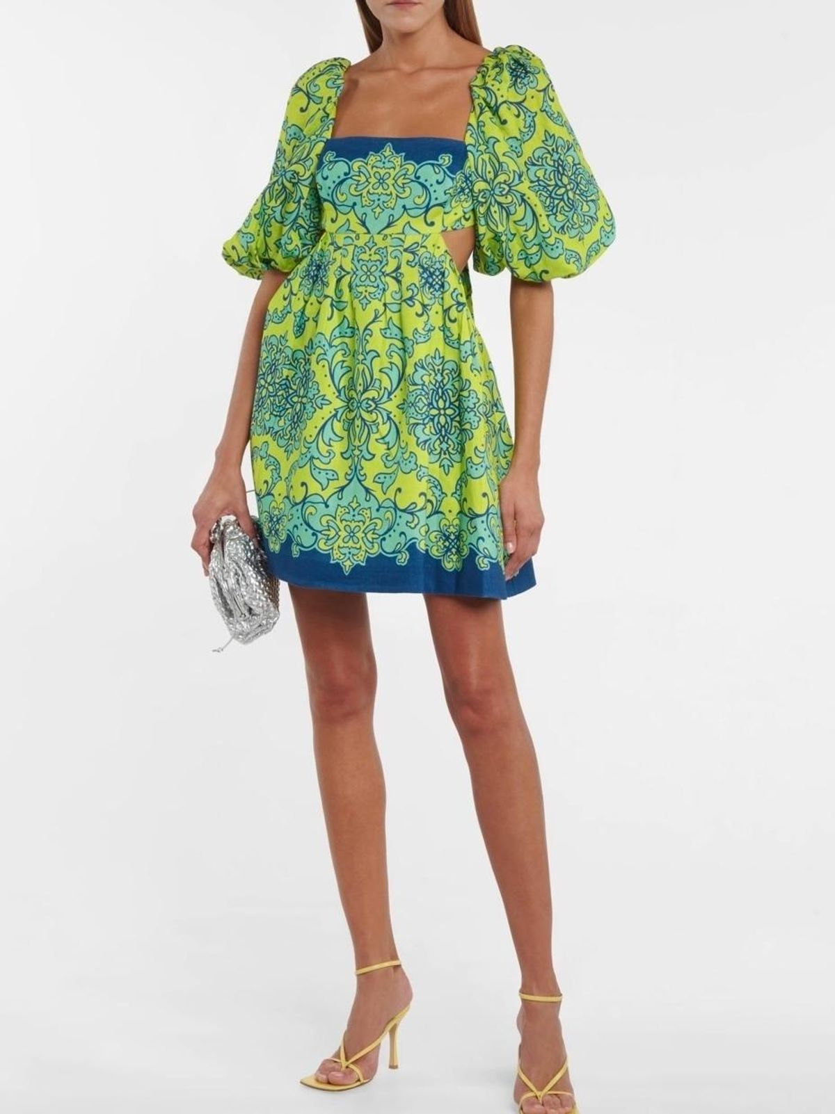 Zimmerman Nina Cut Out Mini Dress Lime Print Size 8 for rent on The Volte - main image