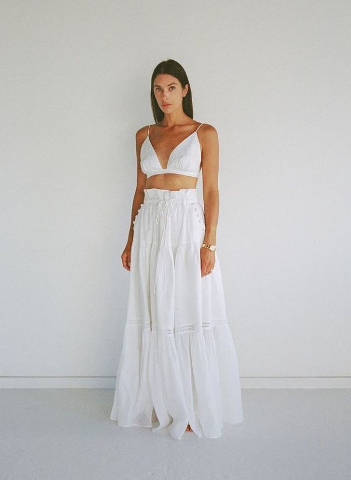 Joslin Linen Ramie Maxi Skirt & Oaklynn Linen Bralette Size 6 for rent on The Volte - main image