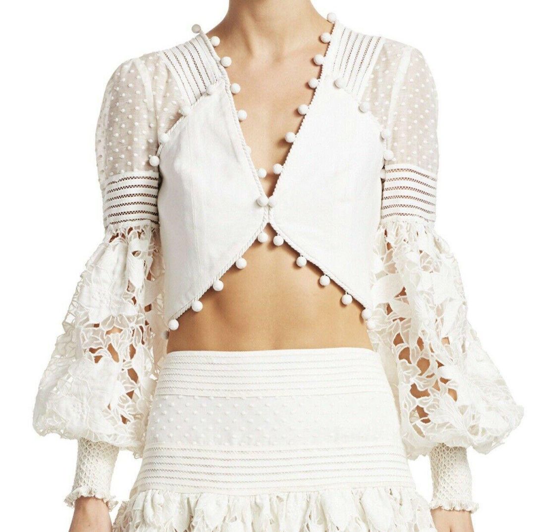 Zimmermann Corsage Embellished Bodice Cropped Top White Size 12 for rent on The Volte - main image