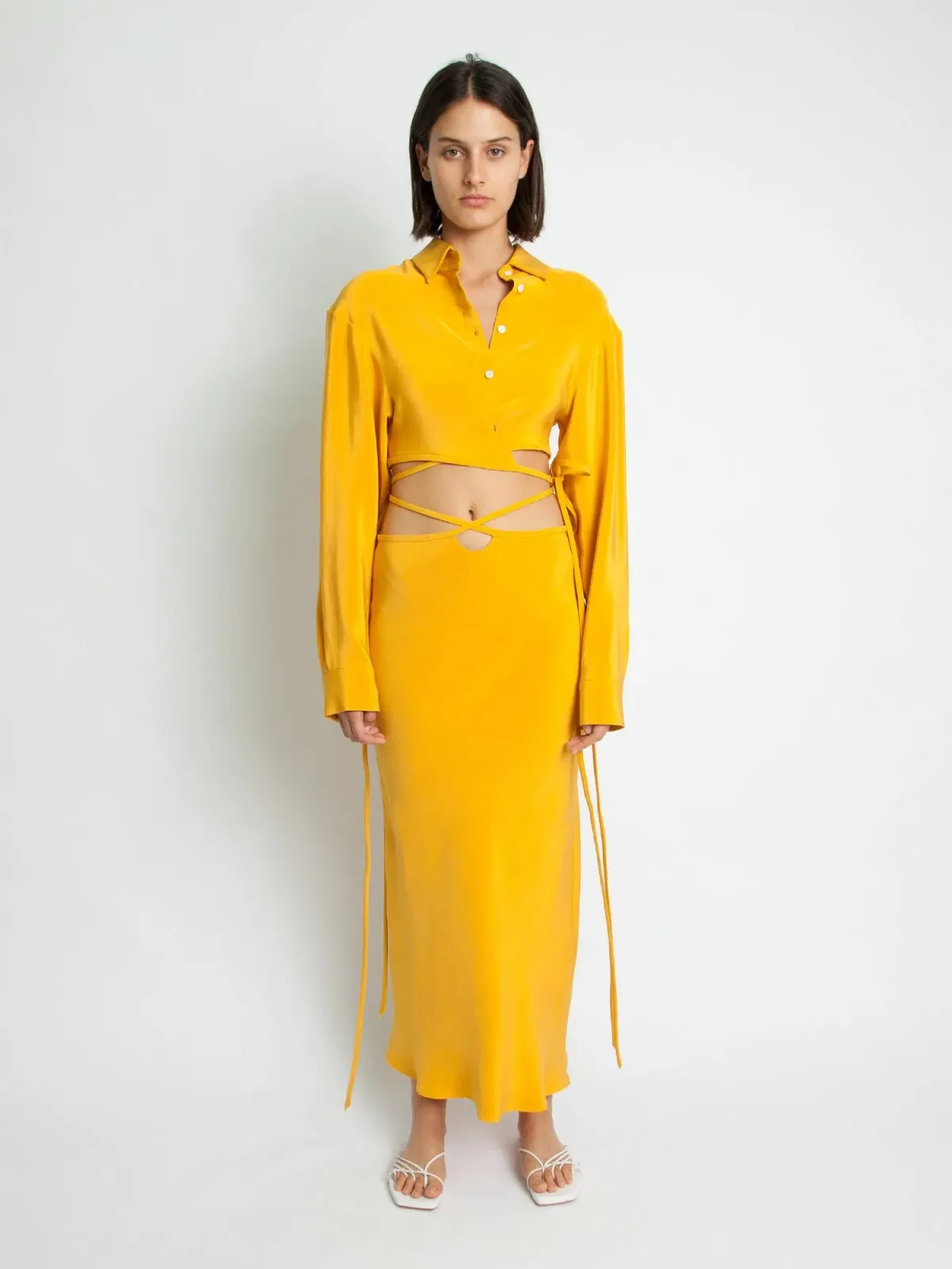 Christopher Esber Mango Loophole Bias Tie Skirt Yellow Size 10 for rent on The Volte - main image