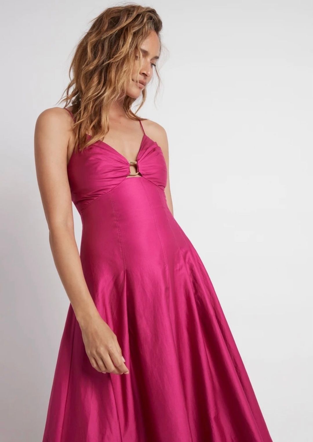 Aje Solstice Strappy Ring Midi Dress Fuchsia Size 8 for rent on The Volte - main image