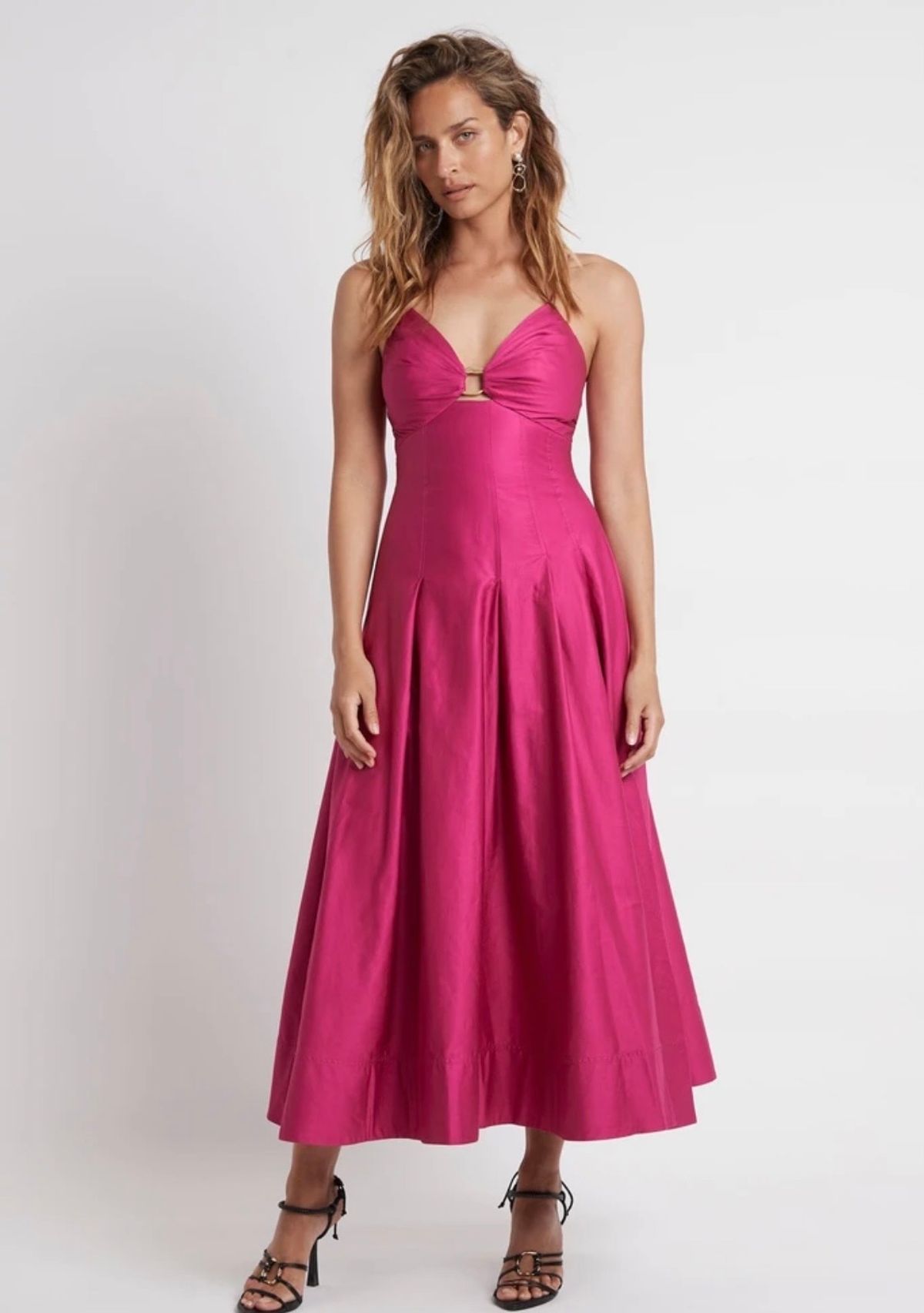 Aje Solstice Strappy Ring Midi Dress Fuchsia Size 8 for rent on The Volte - main image