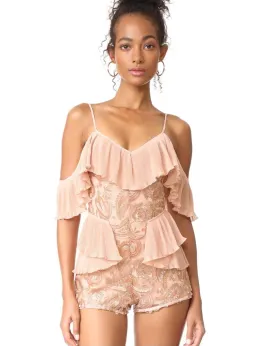 Alice McCall Synthetic Let’s Get Loud Romper Rose Gold Size 4 for rent on The Volte - image 2